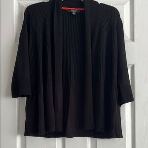 Black Ribbed Knit Cardigan Sweater Open Front